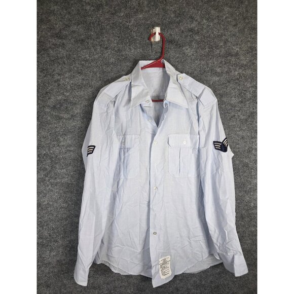 Vtg US Air Force Uniform Shirt Men 16.5x34 Blue Long Sleeve Rank Chevrons 90s - Picture 1 of 7